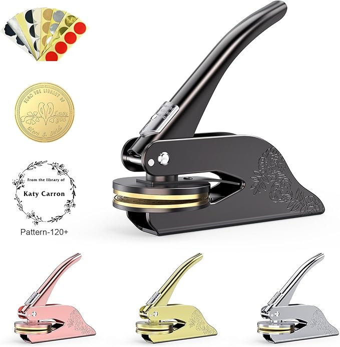 A custom book embosser with a 'From the Library of' design.